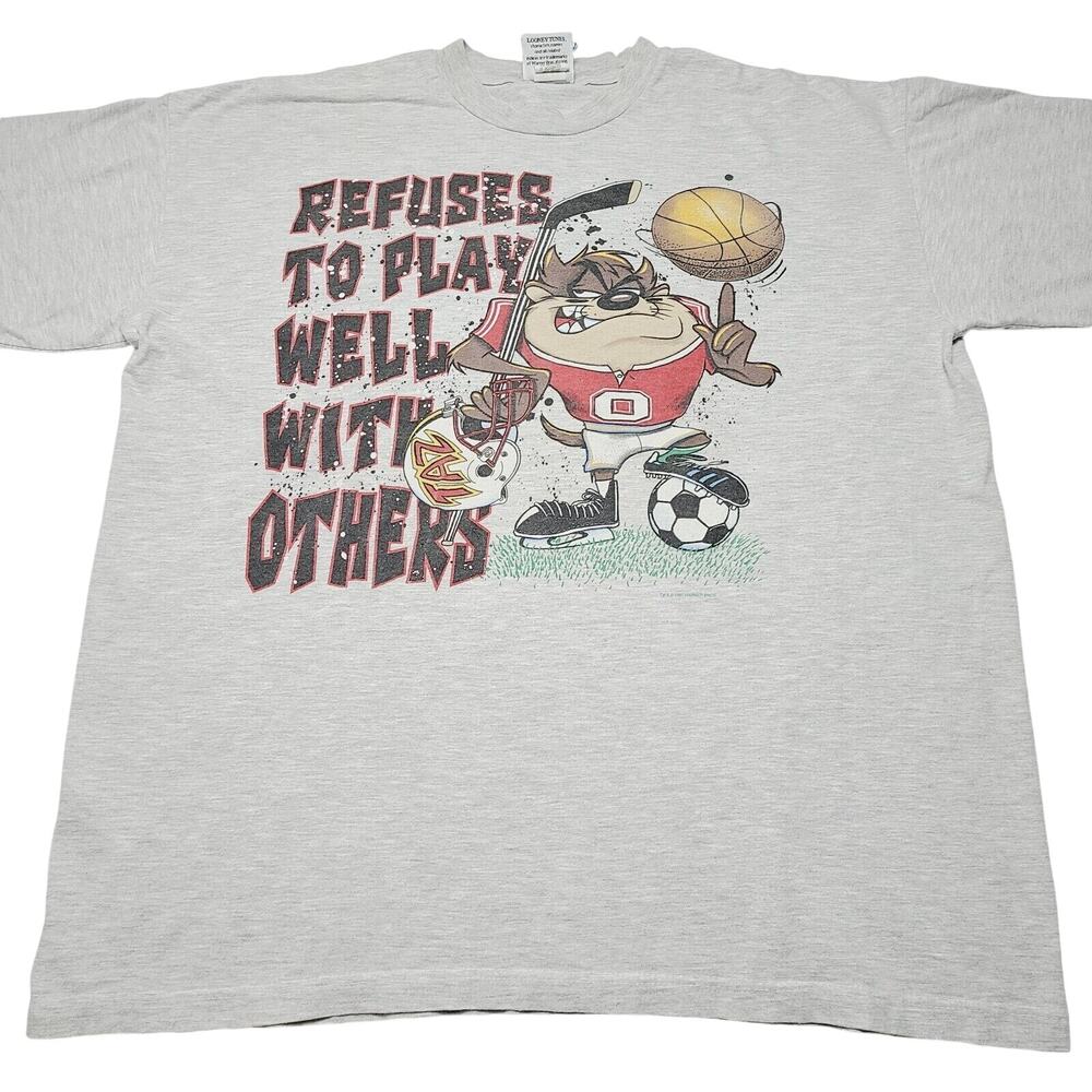 Vintage 1995 Looney Tunes Taz Sports Football Basketball T-shirt Men's Size XL